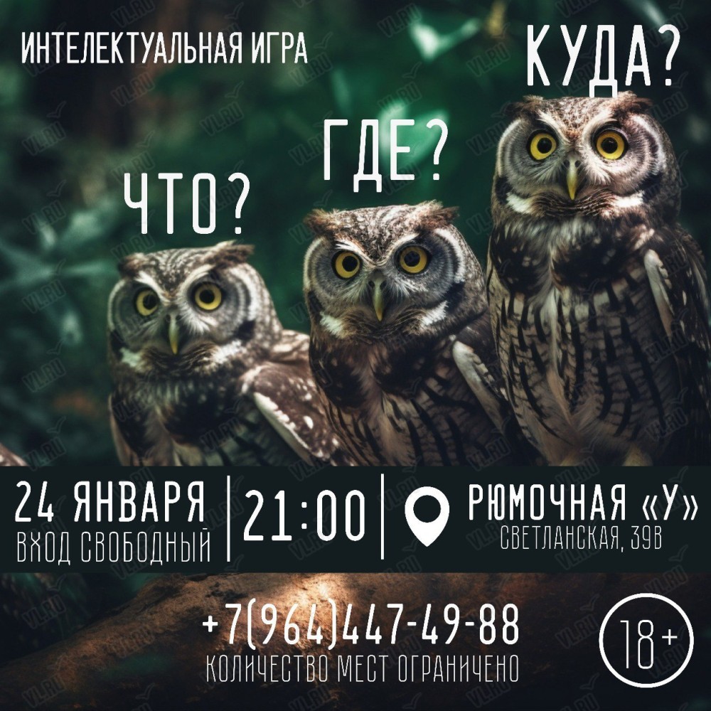 Интеллектуальная игра «Что? Где? Куда?» во Владивостоке 24 января 2024 в ИП  Яковец М. И.