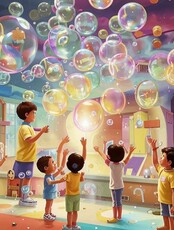 Шоу мыльных пузырей, игры и сахарная вата для детей
