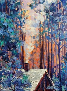 Мастер-класс по маслу "Домик в лесу"