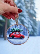 Мастер-класс по живописи на спиле дерева "Новогодняя машинка"