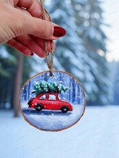 Мастер-класс по живописи на спиле дерева "Новогодняя машинка"