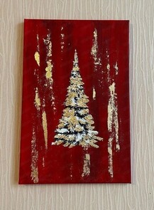 Мастер-класс по интерьерной текстурной картине с золотой поталью "Ёлочка"