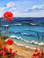 Мастер-класс по акрилу "Море и маки"