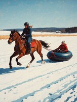 Катание на ватрушке за лошадью