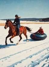 Катание на ватрушке за лошадью