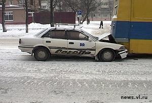Несколько минут спустя в трамвай седьмого маршрута сзади врезалась Toyota Corolla. — newsvl.ru