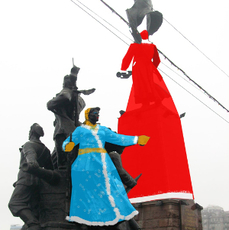 Скульптуры памятника Борцам за власть Советов во Владивостоке предложили нарядить в Деда Мороза и Снегурочку к Новому году 