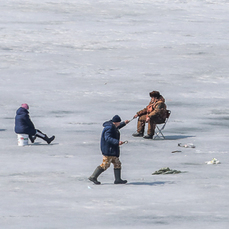 Весенний экстрим: рыбаки уходят в море на льдинах, а их припаркованные авто мешают водителям на берегу 