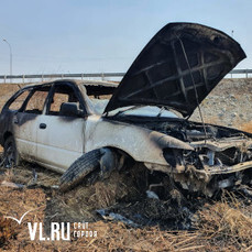 Автомобиль вылетел с трассы под Владивостоком и загорелся 