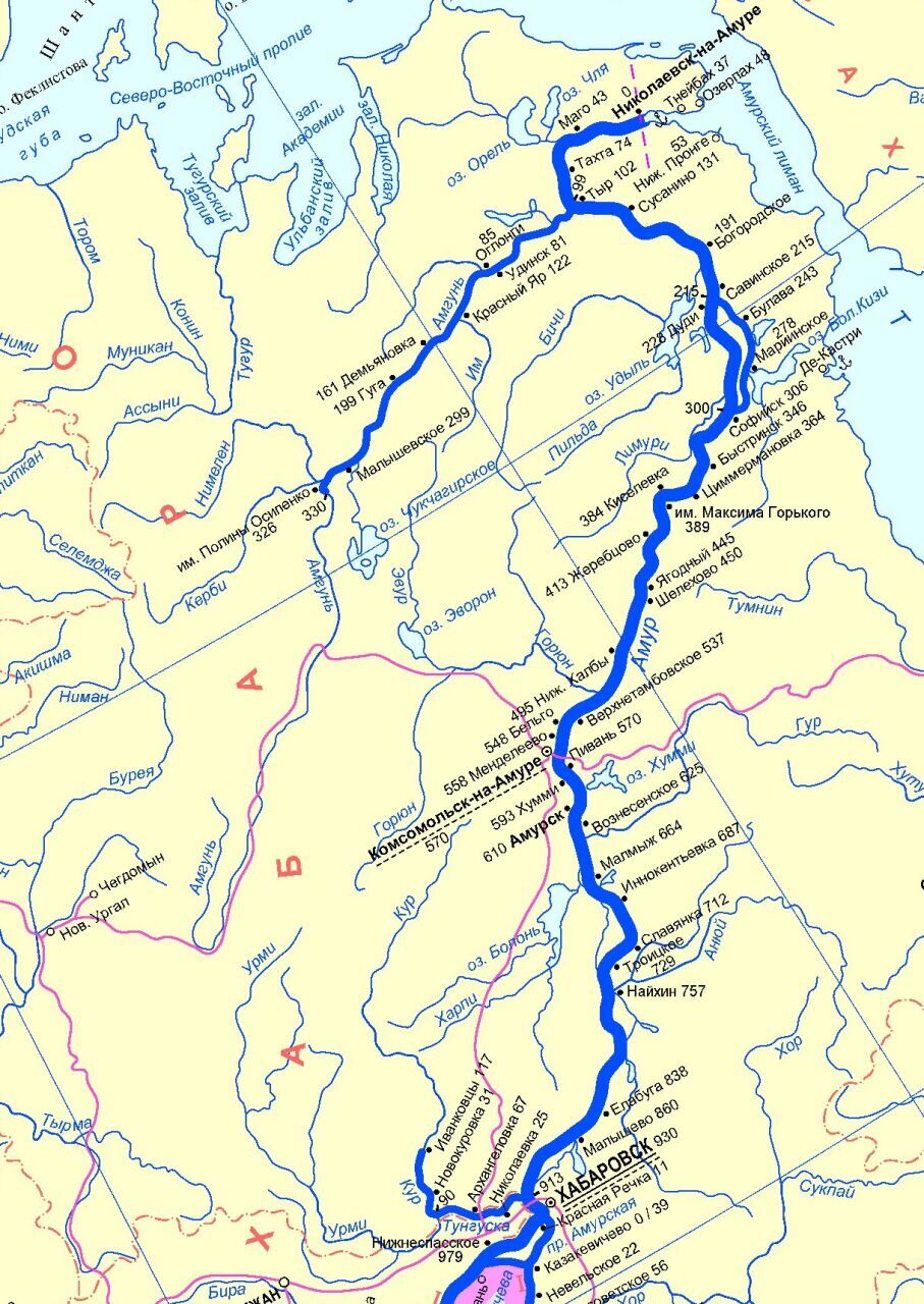 на карте река амур