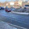 После тушения пожара дорога на Народном проспекте покрылась коркой льда — newsvl.ru