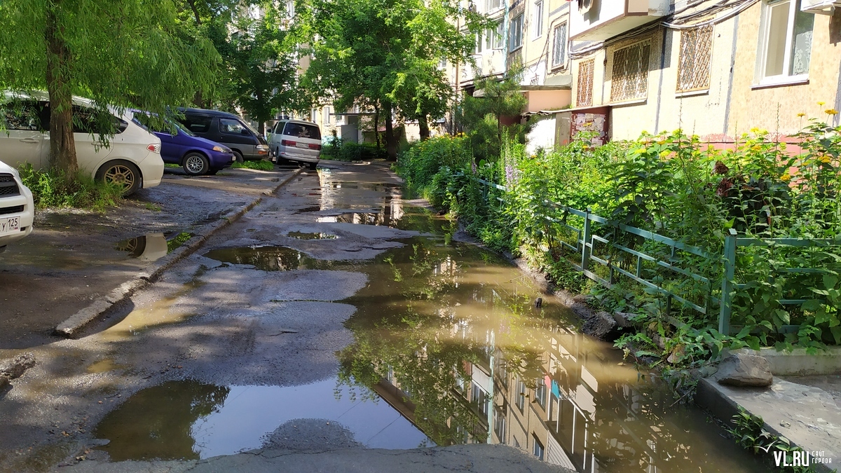 Двор дома и склон на Кирова заливает поток воды неизвестного происхождения  (ФОТО) – Новости Владивостока на VL.ru