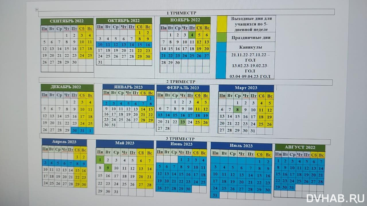 Календарь каникул по триместрам