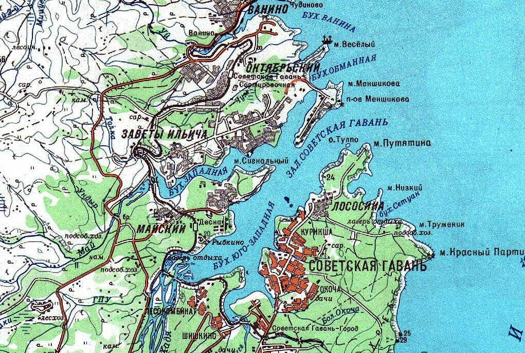 Карта советской гавани с улицами и номерами домов