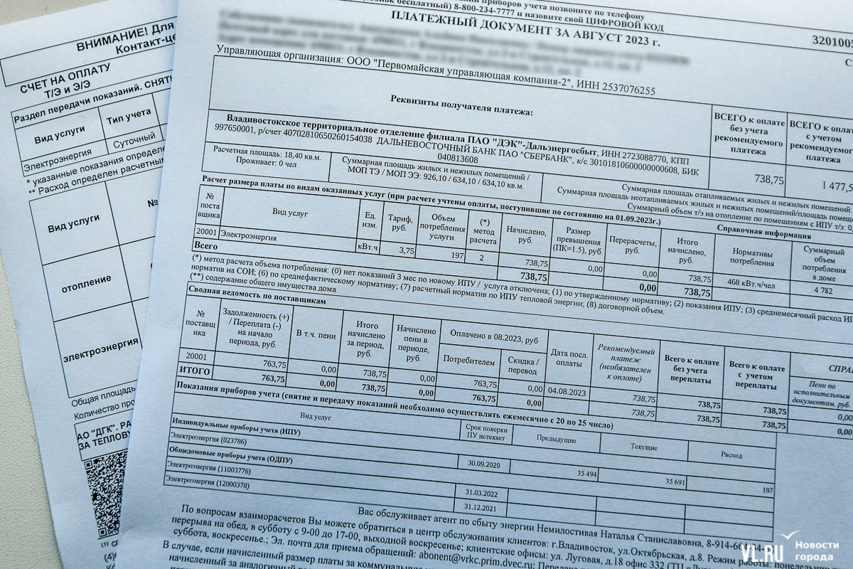 Приморцам пришли квитанции от ДЭК с другим лицевым счётом, без строки  отопления и позже обычного – Новости Владивостока на VL.ru