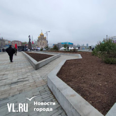 Пока без скамеек и урн: новый сквер у центральной площади Владивостока успели открыть к 9 Мая 