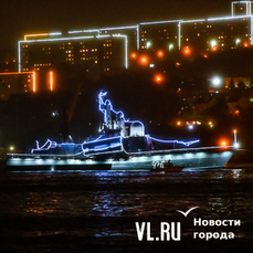 Праздничная подсветка украсила парадный строй кораблей в бухте Золотой Рог во Владивостоке 