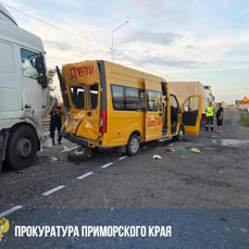 В районе Дальнереченска столкнулись два большегруза и автобус с детьми