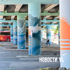 &laquo;После шторма всегда солнце&raquo;: 30 круглых колонн путепровода на Второй Речке стали полотном для мурала (ФОТО; ВИДЕО)